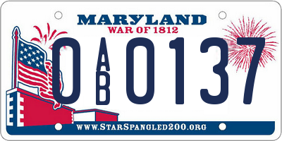 MD license plate 0AB0137