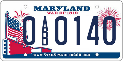 MD license plate 0AB0140
