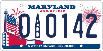 MD license plate 0AB0142