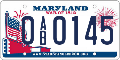 MD license plate 0AB0145