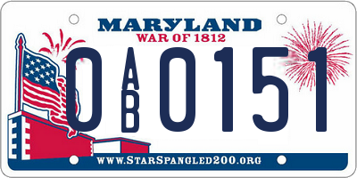 MD license plate 0AB0151