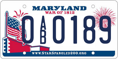 MD license plate 0AB0189