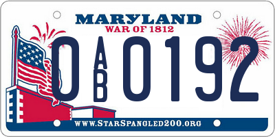 MD license plate 0AB0192