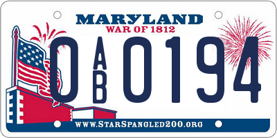 MD license plate 0AB0194