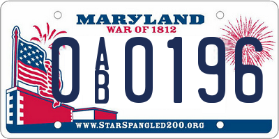 MD license plate 0AB0196
