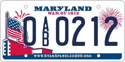 MD license plate 0AB0212