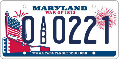 MD license plate 0AB0221
