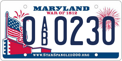 MD license plate 0AB0230