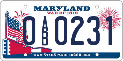 MD license plate 0AB0231