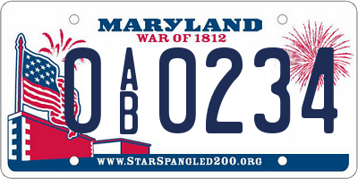 MD license plate 0AB0234