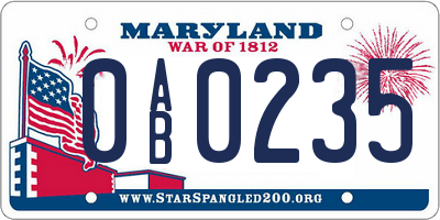 MD license plate 0AB0235