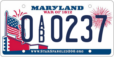 MD license plate 0AB0237