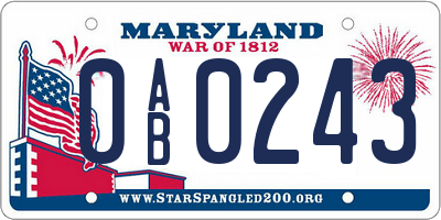MD license plate 0AB0243
