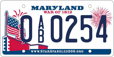 MD license plate 0AB0254