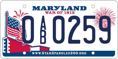 MD license plate 0AB0259