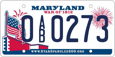 MD license plate 0AB0273