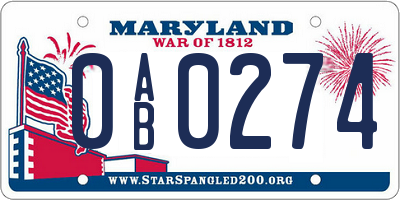 MD license plate 0AB0274