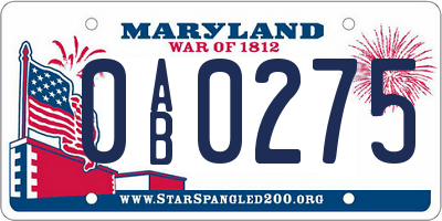 MD license plate 0AB0275