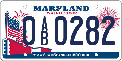 MD license plate 0AB0282