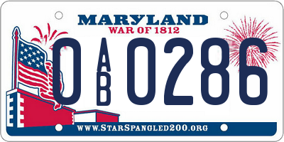 MD license plate 0AB0286