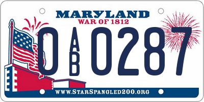 MD license plate 0AB0287