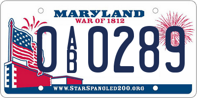 MD license plate 0AB0289
