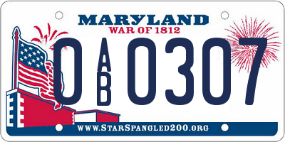 MD license plate 0AB0307