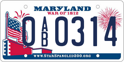 MD license plate 0AB0314