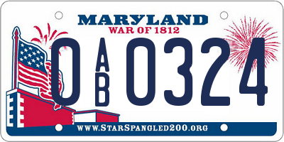 MD license plate 0AB0324