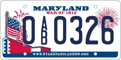 MD license plate 0AB0326
