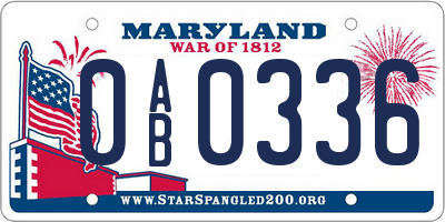 MD license plate 0AB0336