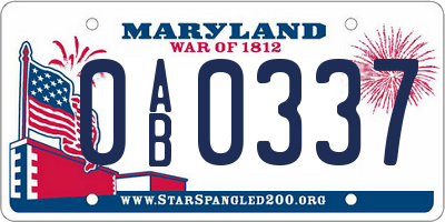 MD license plate 0AB0337