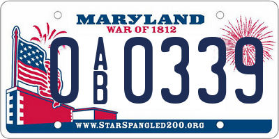 MD license plate 0AB0339