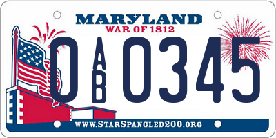 MD license plate 0AB0345