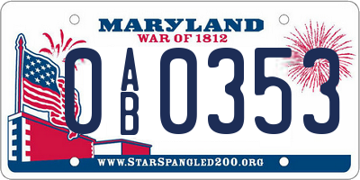 MD license plate 0AB0353