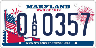 MD license plate 0AB0357