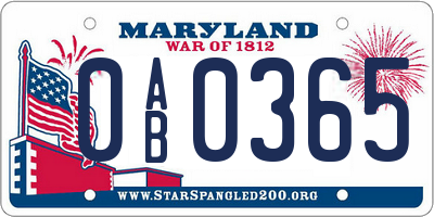 MD license plate 0AB0365