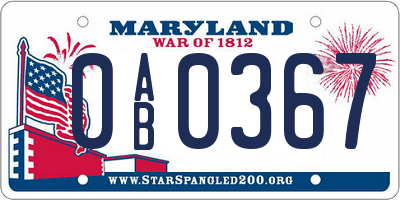 MD license plate 0AB0367