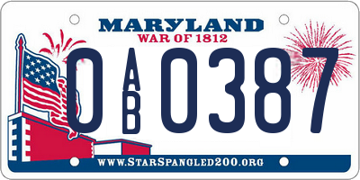 MD license plate 0AB0387
