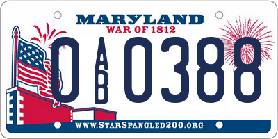 MD license plate 0AB0388