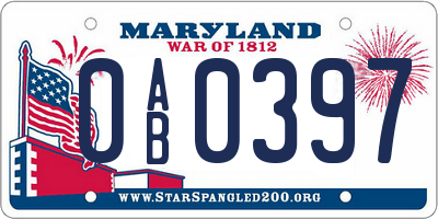MD license plate 0AB0397