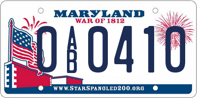 MD license plate 0AB0410