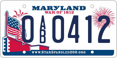 MD license plate 0AB0412