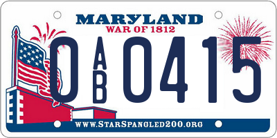 MD license plate 0AB0415