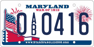 MD license plate 0AB0416