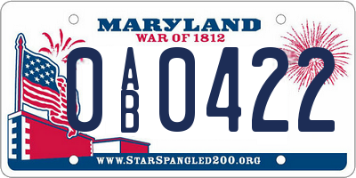 MD license plate 0AB0422