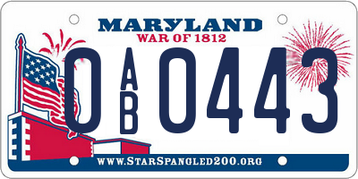 MD license plate 0AB0443