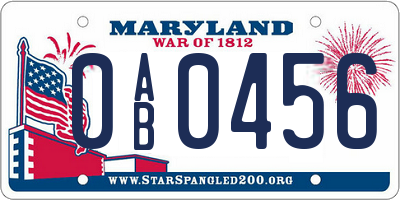 MD license plate 0AB0456