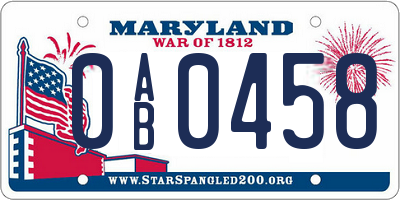 MD license plate 0AB0458