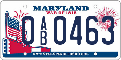 MD license plate 0AB0463